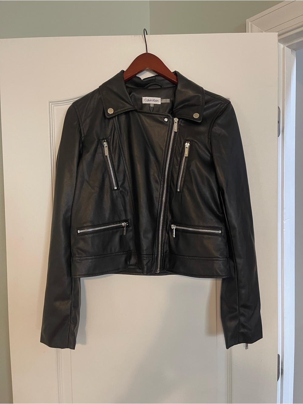 New Calvin Klein Black Faux Leather Women’s Jacket